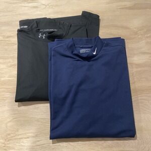 Lot Of Two Mock Neck Long Sleeve Shirt Under Armour/Nike Men's XL Cold‎ Gear
